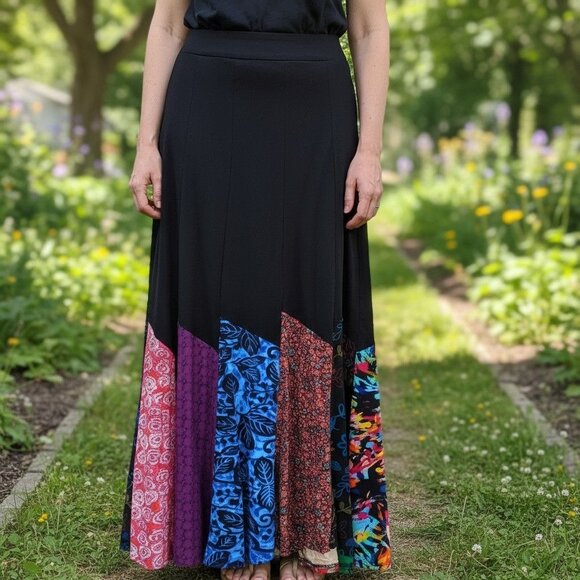 Sweet Threads Small Boho Patchwork Maxi Skirt Smocked - Picture 2 of 12